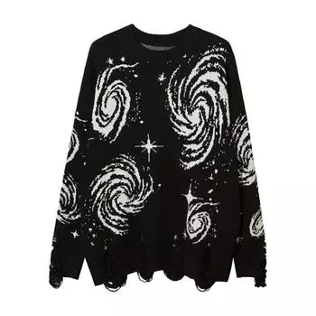 Осенние и зимние европейские и американские свитера Y2k, винтажные плиссированные свободные свитера со спиральным принтом M чёрный