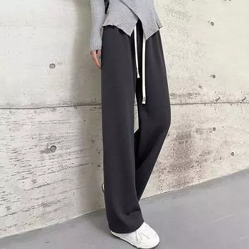 Осенние и зимние флисовые брюки женские плотные теплые повседневные брюки вельветовые однотонные модные широкие брюки удобная ткань S чёрный