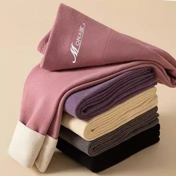 Осенние и зимние флисовые утолщенные леггинсы Derong Autumn Pants носят женщины как внутри, так и снаружи. Тонкие повседневные обтягивающие теплые брюки с высокой талией. M розовый