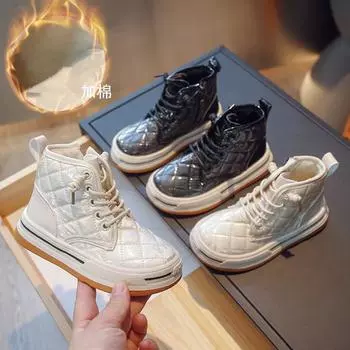 Осенние и зимние хлопковые ботинки для мальчиков и девочек с боковой молнией, однотонные, с небольшим запахом, короткие ботинки, теплые хлопковые ботинки, круглый носок 26 чёрный