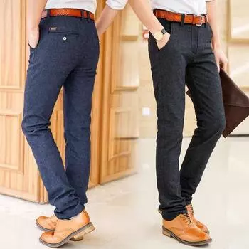 Осенние и зимние хлопковые и льняные толстые мужские эластичные повседневные брюки облегающего кроя с прямыми штанинами в деловом британском стиле с длинными брюками 28