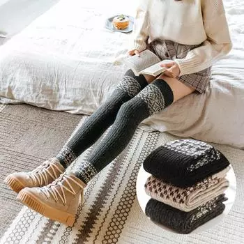 Осенние и зимние хлопковые утолщенные полудлинные носки с наколенниками, теплые высокие носки-трубы чёрный