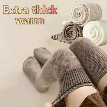 Осенние и зимние кашемировые гольфы женские мягкие и утолщенные теплые махровые гольфы высокие нескользящие чулки One Size бежевый
