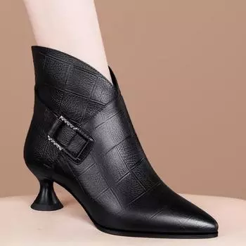Осенние и зимние короткие сапоги женские остроносые ботильоны на среднем каблуке одинарные сапоги на небольшом толстом каблуке модные высококачественные женские сапоги 34 чёрный