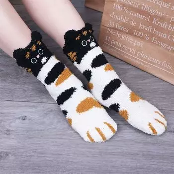 Осенние и зимние кошачьи когти 1 пара плюшевых носков из кораллового флиса милые толстые теплые носки для сна женские носки без пятки