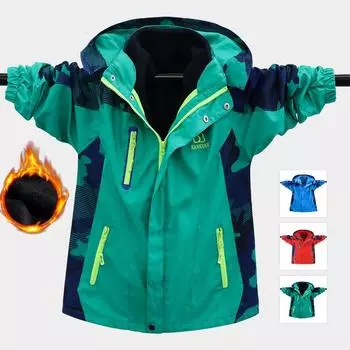 Осенние и зимние куртки для мальчиков, детские куртки для детей больших размеров, утепленные куртки из бархата, съемные, три в одном, осенняя одежда 180 красный