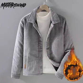 Осенние и зимние куртки для мужчин в китайском стиле, винтажная вельветовая парка, повседневное теплое пальто с воротником-лацканом и пуговицами, серая стеганая куртка M серый