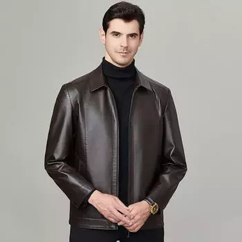 Осенние и зимние куртки из натуральной кожи для мужчин, тонкие куртки из овчины для мужчин, тонкие модные повседневные куртки с лацканами 170