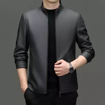 Осенние и зимние куртки из натуральной кожи для мужчин, повседневные куртки из овчины с воротником-стойкой, модные бархатные куртки в мотоциклетном стиле 170
