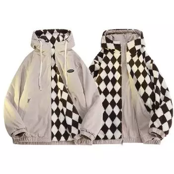 Осенние и зимние куртки, мужские и женские пальто в гонконгском стиле, вафли, надеваются на обе стороны, мужские свободные M чёрный