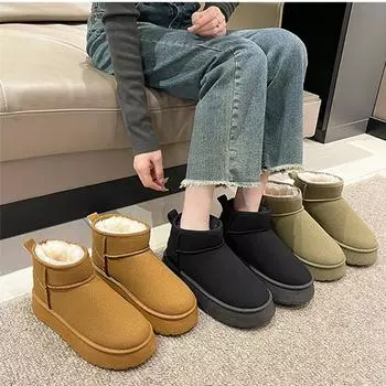 Осенние и зимние меховые зимние сапоги, женские меховые ботинки на толстой подошве, короткие сапоги на губчатой подошве 41 чёрный