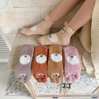 Осенние и зимние милые носки-кофточки из кораллового флиса для дома, а также теплые женские носки из флиса One size бежевый