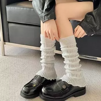 Осенние и зимние милые женские гетры тонкие вязаные длинные носки с ворсом чёрный