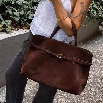 Осенние и зимние модели, дизайнерские сумки, женские, винтажные, матовые, кожаные сумки, хозяйственные сумки, большие, женские, через плечо, для леди 39x25x19cm кофейный