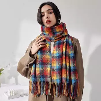 Осенние и зимние модели, кашемировый принт, разноцветный клетчатый шарф, женский теплый длинный утолщенный разноцветный воротник, большая шаль 200*70cm