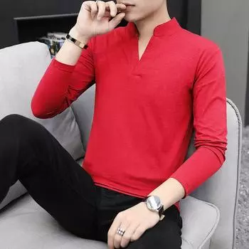Осенние и зимние модели, мужская футболка с воротником-стойкой и длинными рукавами, повседневная мужская футболка с длинными рукавами