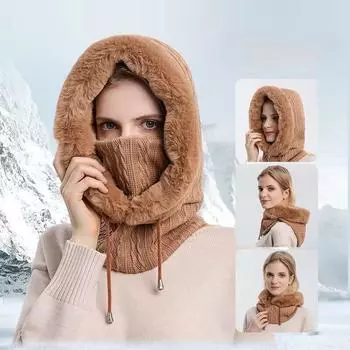 Осенние и зимние модели плюшевых шапок в стиле вестерн, женские головные уборы для езды на велосипеде, лыжные шапки, теплые маски, нагрудники, толстая кепка «два в одном» темно-розовый