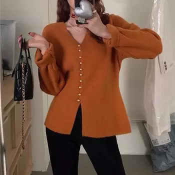 Осенние и зимние модели, темперамент, V-образный вырез, свободный, тонкий, для пожилых, мягкий и удобный, теплый кардиган, свитер для женщин, повседневный, модный, универсальный one size розовый