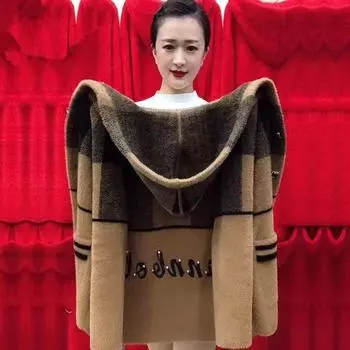 Осенние и зимние модели, женские утепленные топы с норковой бархатной подкладкой для среднего и пожилого возраста, свободное теплое пальто с капюшоном L