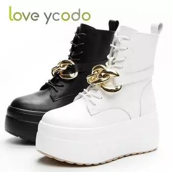 Осенние и зимние модные повседневные ботинки средней длины из натуральной кожи на толстой подошве для женщин и девочек 40 белый