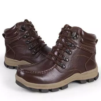 Осенние и зимние мужские ботинки из натуральной кожи ручной работы, утепленные бахилы на теплом меху, ботильоны 39 чёрный