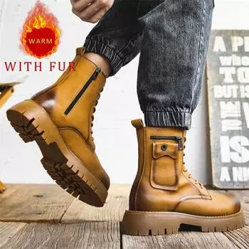Осенние и зимние мужские ботинки Модные Новые дизайнерские стильные Уличные мотоциклетные Повседневные офисные деловые вечерние Качественные туфли популярные 38 коричневый