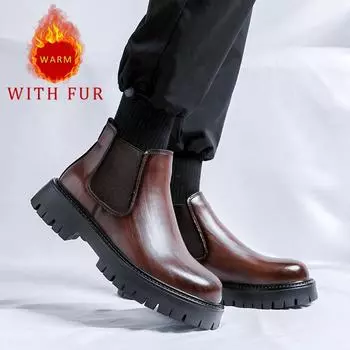 Осенние и зимние мужские ботинки на толстой подошве в стиле ретро для отдыха на природе и вечеринок. Повседневная теплая обувь для бизнеса и офиса. Популярно 38 чёрный