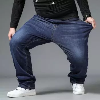 Осенние и зимние мужские джинсы большого размера, черные, с высокой талией, свободные брюки, свободные джинсовые брюки большого размера для мужчин, синие мужские джинсовые брюки 44 синий