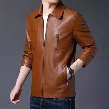 Осенние и зимние мужские кожаные куртки, модные куртки из искусственной кожи, модные кожаные куртки большого размера с воротником-стойкой в мотоциклетном стиле M