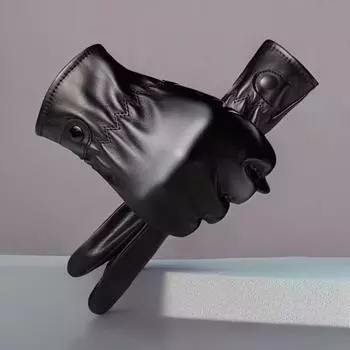 Осенние и зимние мужские кожаные перчатки PU с сенсорным экраном, водонепроницаемые, ветрозащитные и теплые, для взрослых, бархатные, для вождения, с закрытыми пальцами, для езды на открытом воздухе The white three-line classic touchs