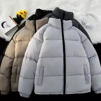 Осенние и зимние мужские новые куртки свободные повседневные теплые хлопковые пальто мужские молодежные топы простые стоячие воротники пальто S