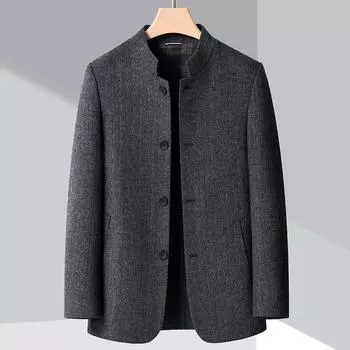 Осенние и зимние мужские шерстяные куртки, повседневные шерстяные пальто с воротником-стойкой для людей среднего возраста, горные пальто, двусторонние шерстяные куртки для пап 170