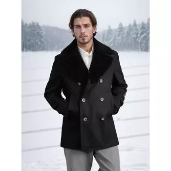 Осенние и зимние мужские шерстяные пальто Двубортные мужские шерстяные пальто из овечьей шерсти Тонкие шерстяные пальто M чёрный