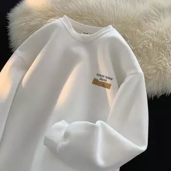 Осенние и зимние мужские толстовки однотонные с буквенным принтом повседневные с круглым вырезом свободного покроя уличная мужская одежда XXXXXL белый