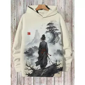 Осенние и зимние мужские толстовки с капюшоном в японском стиле Харадзюку, повседневные спортивные толстовки с узорами в стиле аниме, осень и зима L