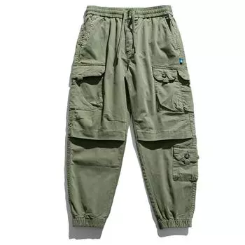 Осенние и зимние мужские уличные модные повседневные комбинезоны, свободные модные эластичные спортивные брюки с несколькими карманами 36 чёрный