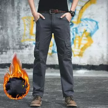 Осенние и зимние мужские утолщенные брюки больших размеров с однотонной теплой свободной верхней одеждой, ветровки для холодной погоды 40