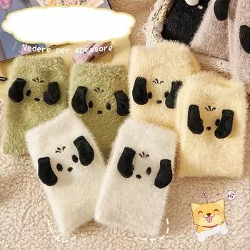 Осенние и зимние носки из искусственного меха норки Детские плюшевые и утолщенные носки для сна с японскими мультфильмами Плюшевые и утолщенные носки средней длины для родов