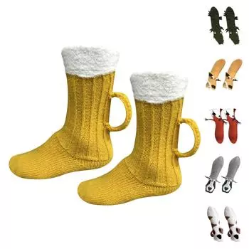 Осенние и зимние носки-тапочки с объемными мультяшными животными, теплые шерстяные носки средней длины для дома One Size