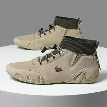Осенние и зимние носки Высокие кожаные ботинки Mouth Хлопковая обувь ручной работы с флисовой подкладкой Мужская обувь из натуральной кожи 38