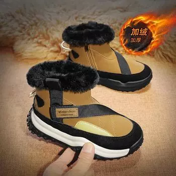 Осенние и зимние новинки для детей среднего и старшего возраста, одинаковые кожаные зимние ботинки для мужчин и женщин, бархатные теплые и утепленные высокие хлопковые туфли, 28