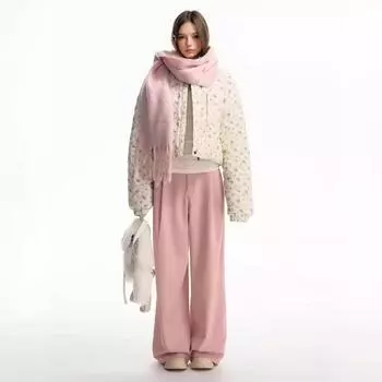 Осенние и зимние новинки повседневная мода цветочный принт свободное стеганое хлопковое пальто мягкая и легкая одежда из хлопка для женщин XS белый