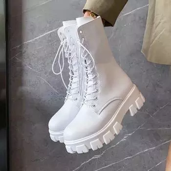 Осенние и зимние новые ботинки среднего размера, модные ботинки на молнии на шнуровке, Botas Mujer, спортивные ботинки martin на толстой подошве, повседневная женская обувь 35 чёрный