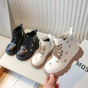Осенние и зимние новые детские ботинки Ботинки для девочек Студенческие кожаные ботинки с боковой молнией 26 чёрный