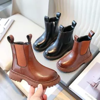 Осенние и зимние новые детские сапоги, бархатные теплые сапоги Martin для девочек, корейская версия детских сапог, сапоги для девочек 24 чёрный