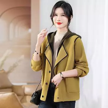 Осенние и зимние новые мамины фальшивые две куртки, женский топ с капюшоном в стиле среднего возраста, шерстяная вязаная верхняя одежда в западном стиле 4XL