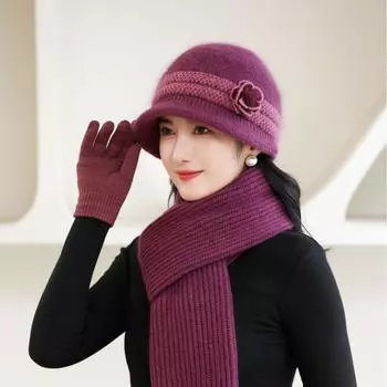 Осенние и зимние новые модели для пожилых женщин вязаная универсальная теплая шапка из кроличьей шерсти для мамы шапка для бабушки One size