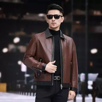 Осенние и зимние новые мужские кожаные куртки, модные высококачественные лацканы с крокодиловым узором, куртки из коровьей кожи первого слоя контрастных цветов M