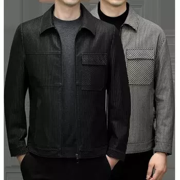 Осенние и зимние новые мужские куртки, модные повседневные толстые куртки с вертикальными полосками и лацканами для мужчин среднего возраста 170