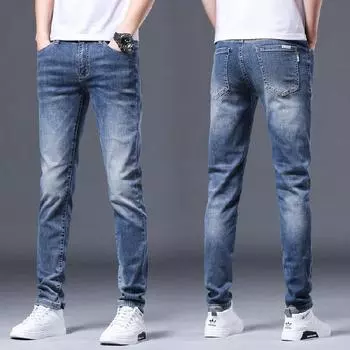 Осенние и зимние новые мужские плюшевые/обычные эластичные джинсы облегающего кроя с маленькой ногой, модные брендовые эластичные повседневные брюки 28 серый